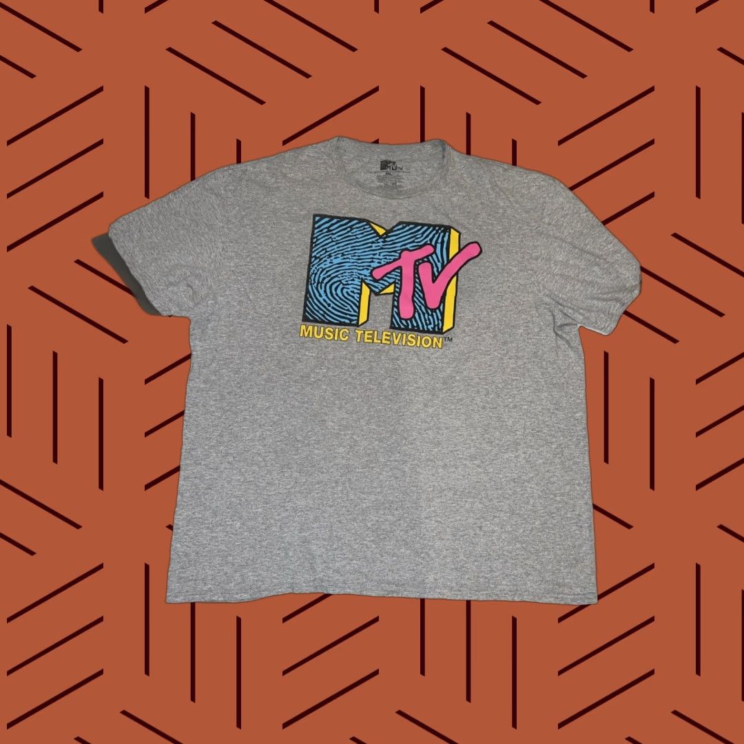 Logo 7 VINTAGE Official MTV Fingerprint ID Logo Shirt 2XL Gray Teal Pink Graphic Tee Music Unisex Adults Short Sleeve Crew Neck 80s Authentic New Size US XXL / EU 58 / 5 - 1 Thumbnail