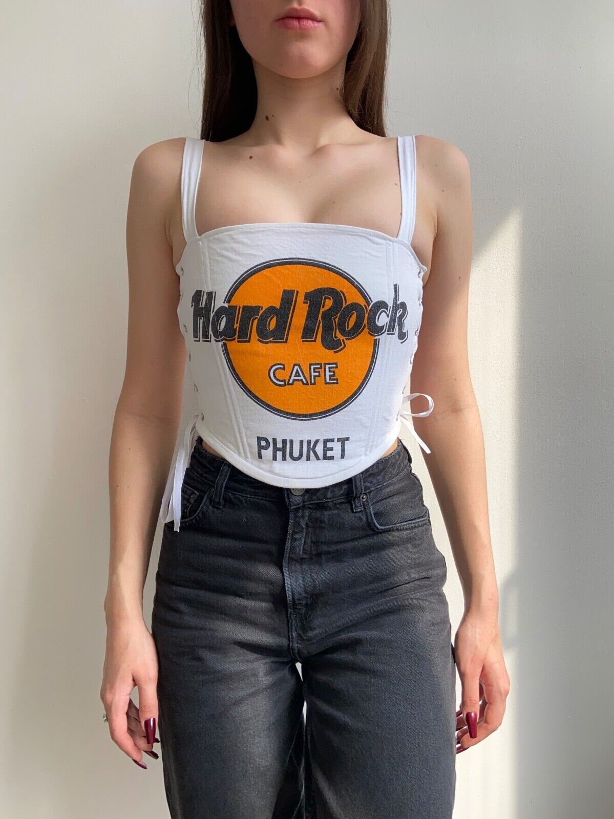 Handmade Handmade Hard Rock Cafe White Women's Tank Crop Top Corset Size S / US 4 / IT 40 - 4 Thumbnail
