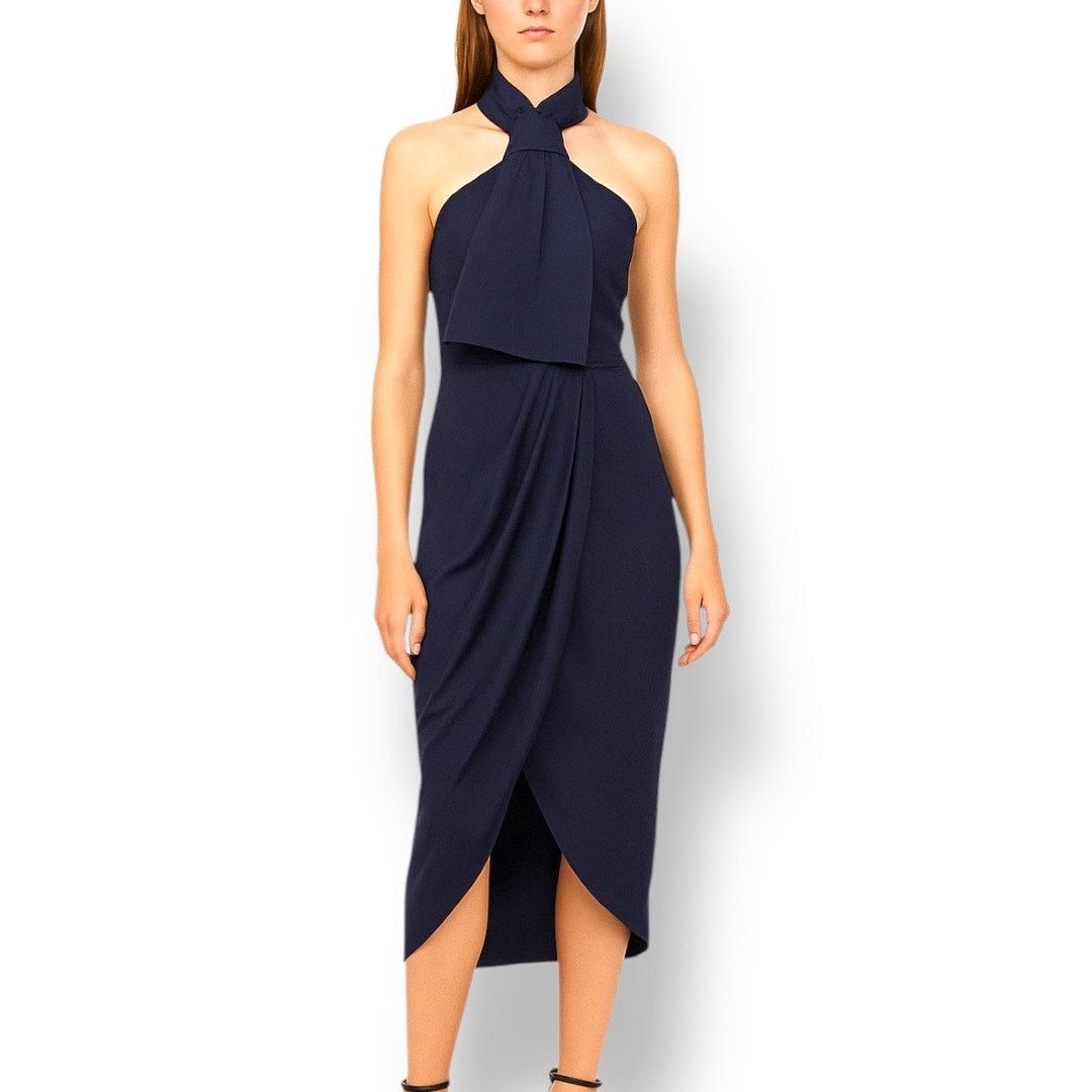 Shona Joy Shona Joy Revolve Knot Draped Halter Dress Navy Blue Maxi 4 Size S / US 4 / IT 40 - 1 Thumbnail