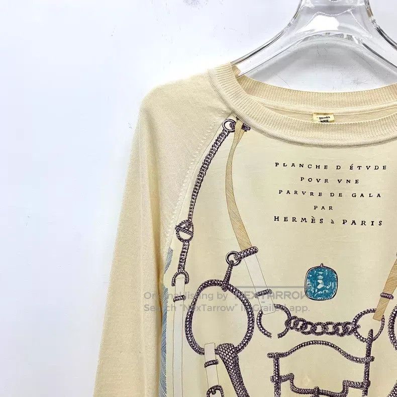 Hermes Hermes Beige Mulberry Silk Rope Pattern Print Cashmere Cre Size XXS / US 00 / IT 34 - 3 Thumbnail
