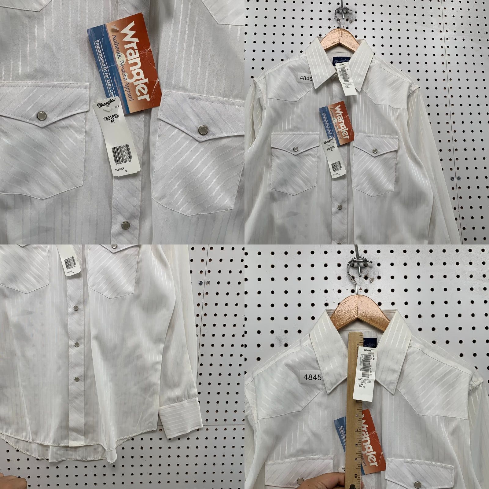 Wrangler VINTAGE Wrangler Shirt Mens Medium White 90s Pearl Snap Tonal Stripe Western Cowboy Size US M / EU 48-50 / 2 - 8 Thumbnail