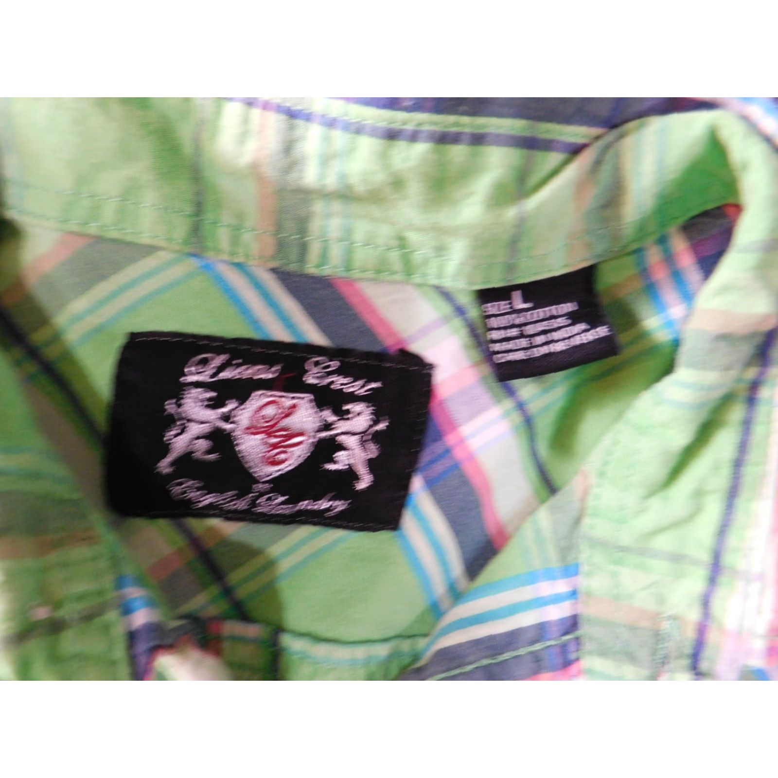 English Laundry Lions Crest English Laundry Mens Shirt Large Green Plaid Button-Down Short Sleeve Collared Knit Cotton Button-Up Mens Regular” Size US L / EU 52-54 / 3 - 6 Thumbnail