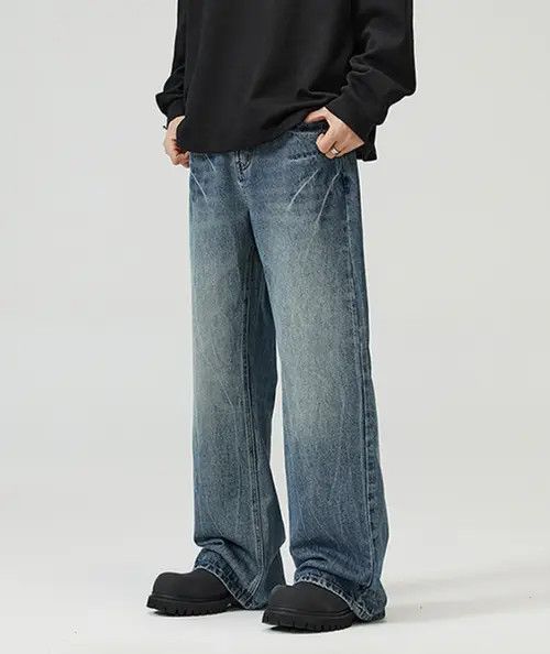 Japanese Brand × Jean Pants Lightning pattern cleanfit wide-leg flared jeans Size US 34 / EU 50 - 2 Thumbnail