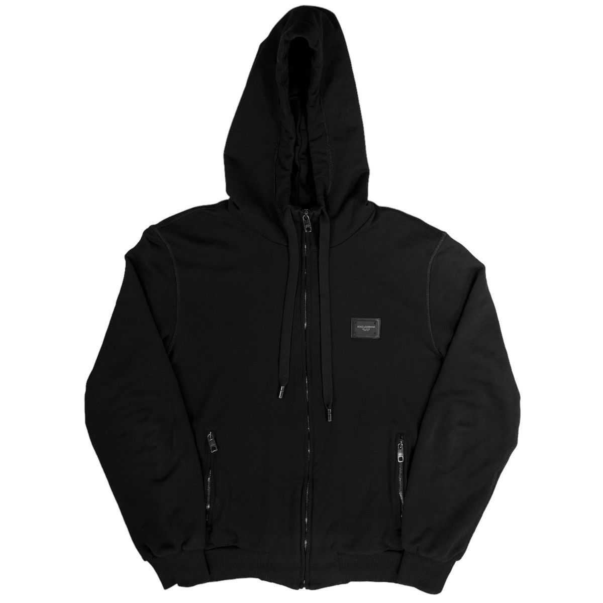 image of Dolce Gabbana Size S Plaque Logo Black Zip Up Jacket, Men's