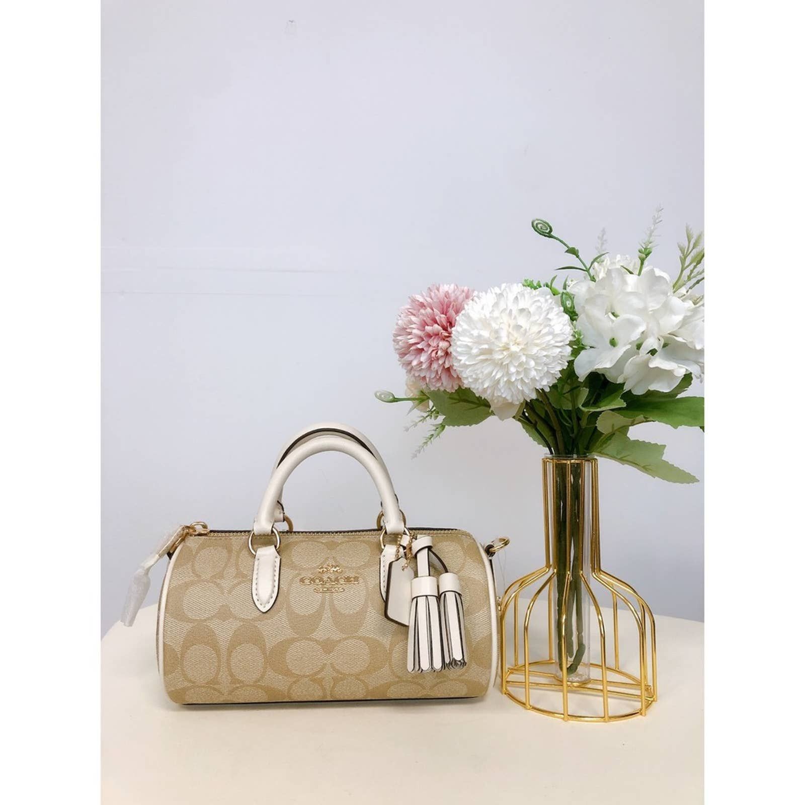 image of Coach Ck689 Lacey Crossbody In Sig In Light Khaki Chalk in White, Women's