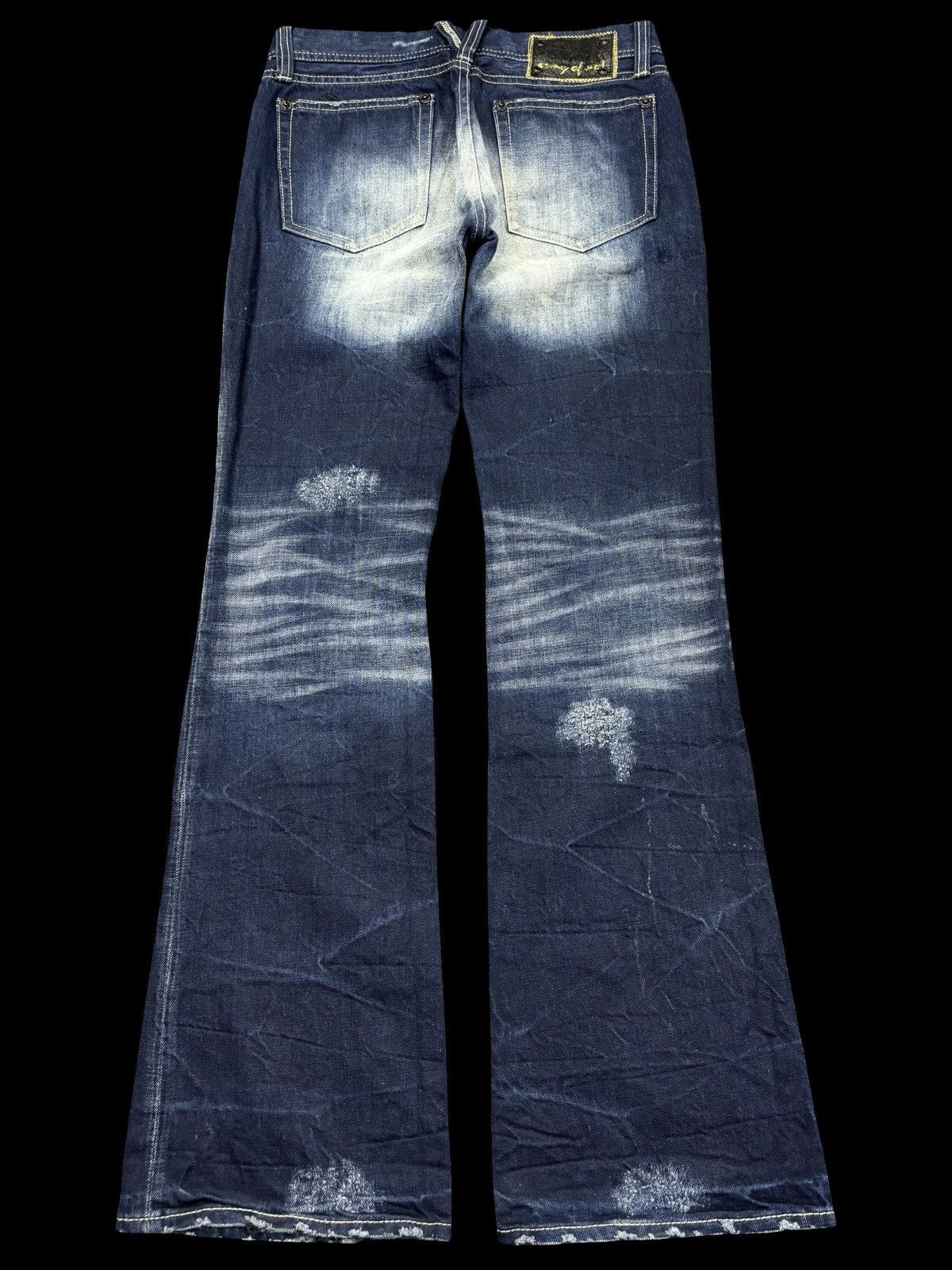 Japanese Brand Super Flare💥ArmyofNo Flare Stonewash Distressed Denim K22 Size US 31 - 2 Thumbnail