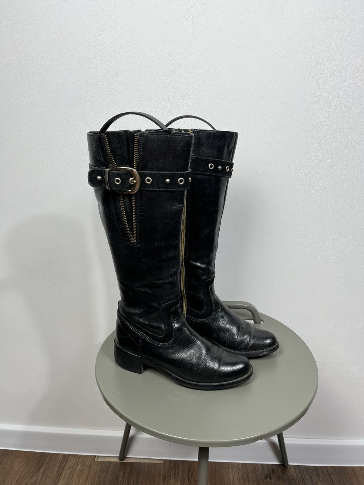 Clarks Clarks Black Leather Knee High Boots Buckle Zip Size US 5 / IT 35 - 1 Thumbnail