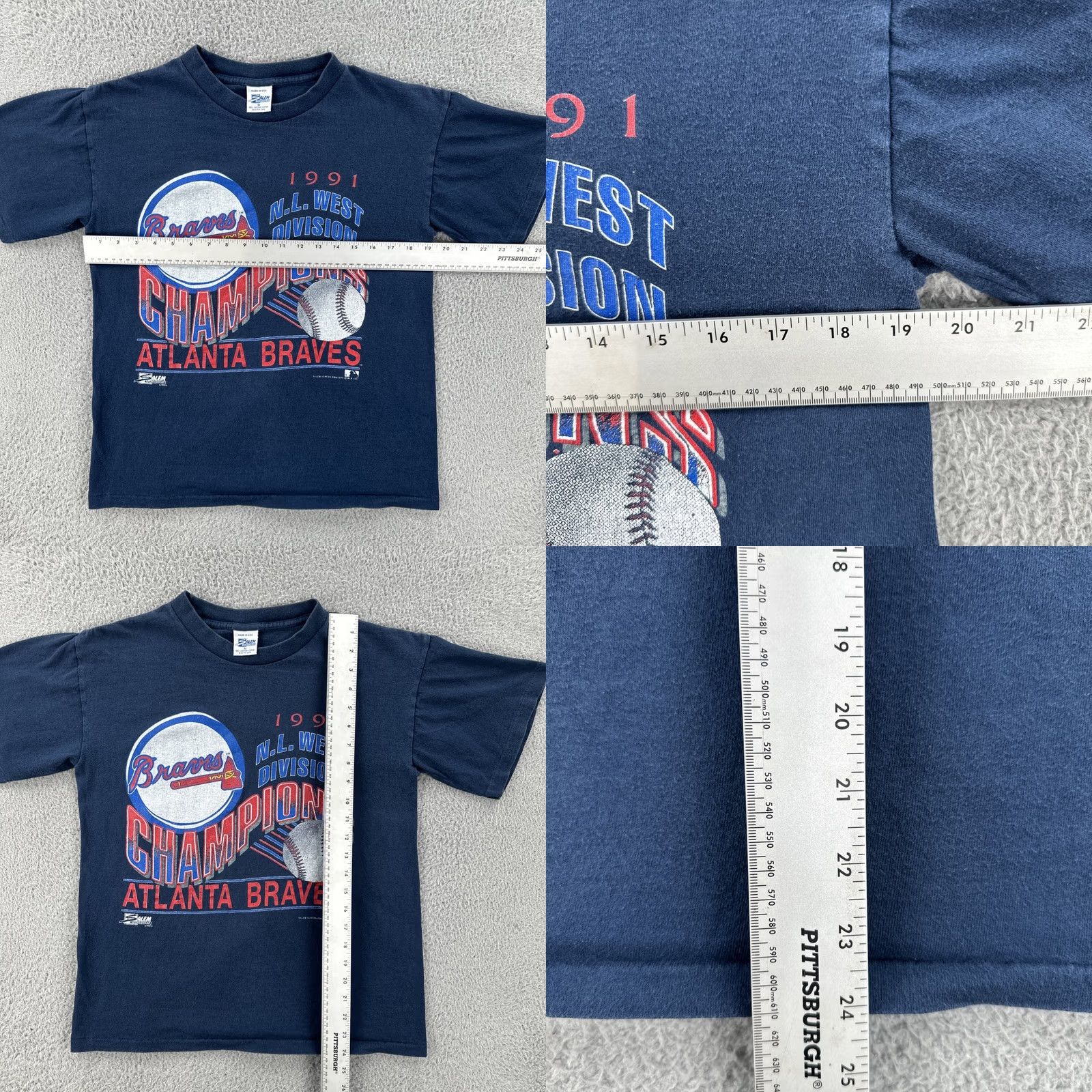 Salem Sportswear VINTAGE Salem Sportswear Mens Medium Blue T Shirt 1991 Atlanta Braves Champions Shirt Mens M Blue 90s USA Baseball Size US M / EU 48-50 / 2 - 9 Thumbnail