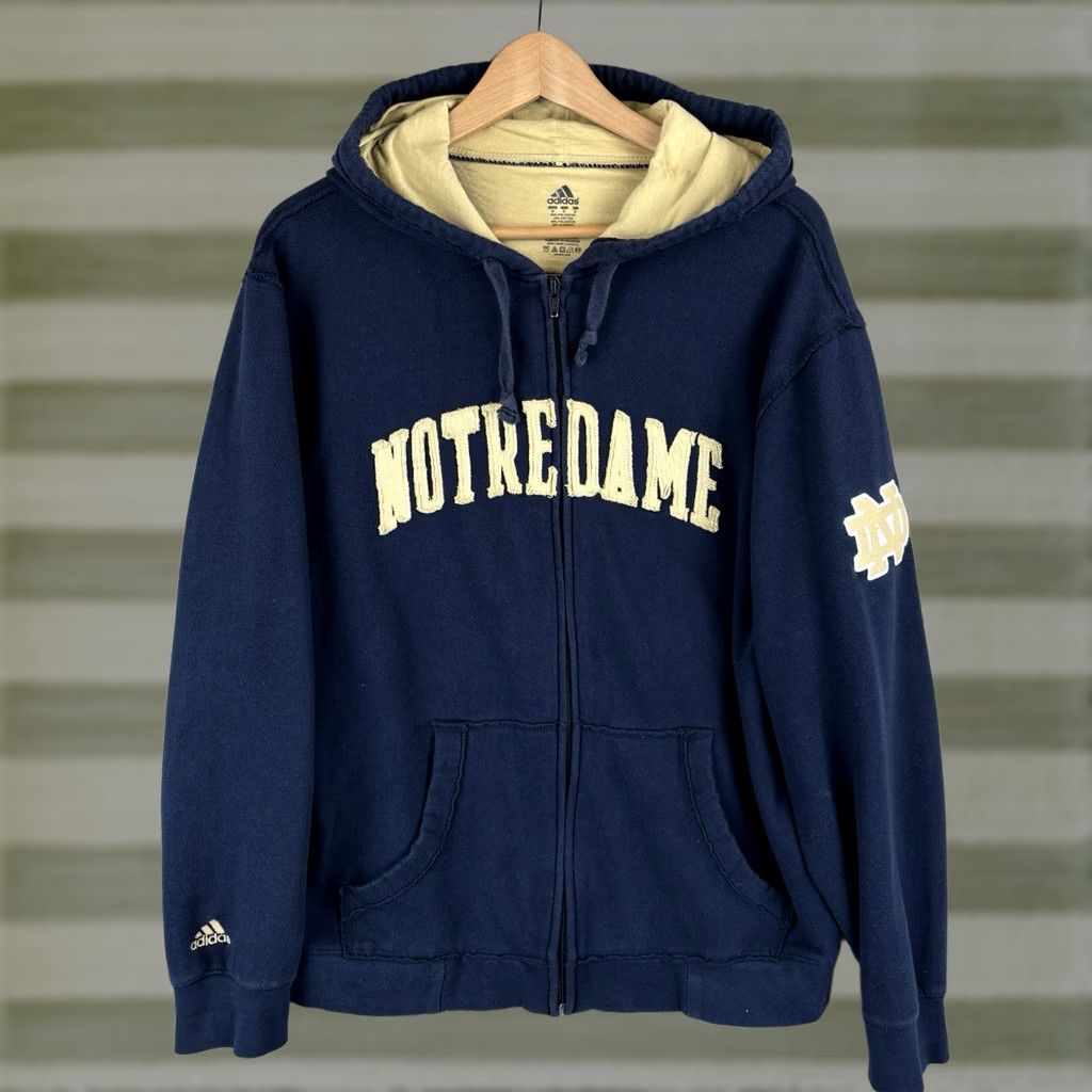 Adidas VINTAGE adidas Notre Dame Hoodie Men’s M Navy Full Zip Sweatshirt Fighting Irish Crew Neck Size US M / EU 48-50 / 2 - 1 Thumbnail