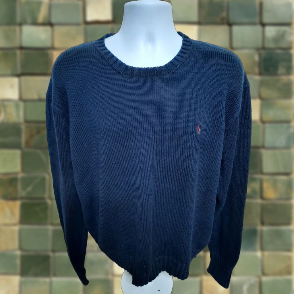 Polo Ralph Lauren VINTAGE Polo by Ralph Lauren Crew Neck Sweater 100% Cotton Knit Size XL Blue Men Pullover Sweatshirt Classic Knit Size US XL / EU 56 / 4 - 1 Thumbnail