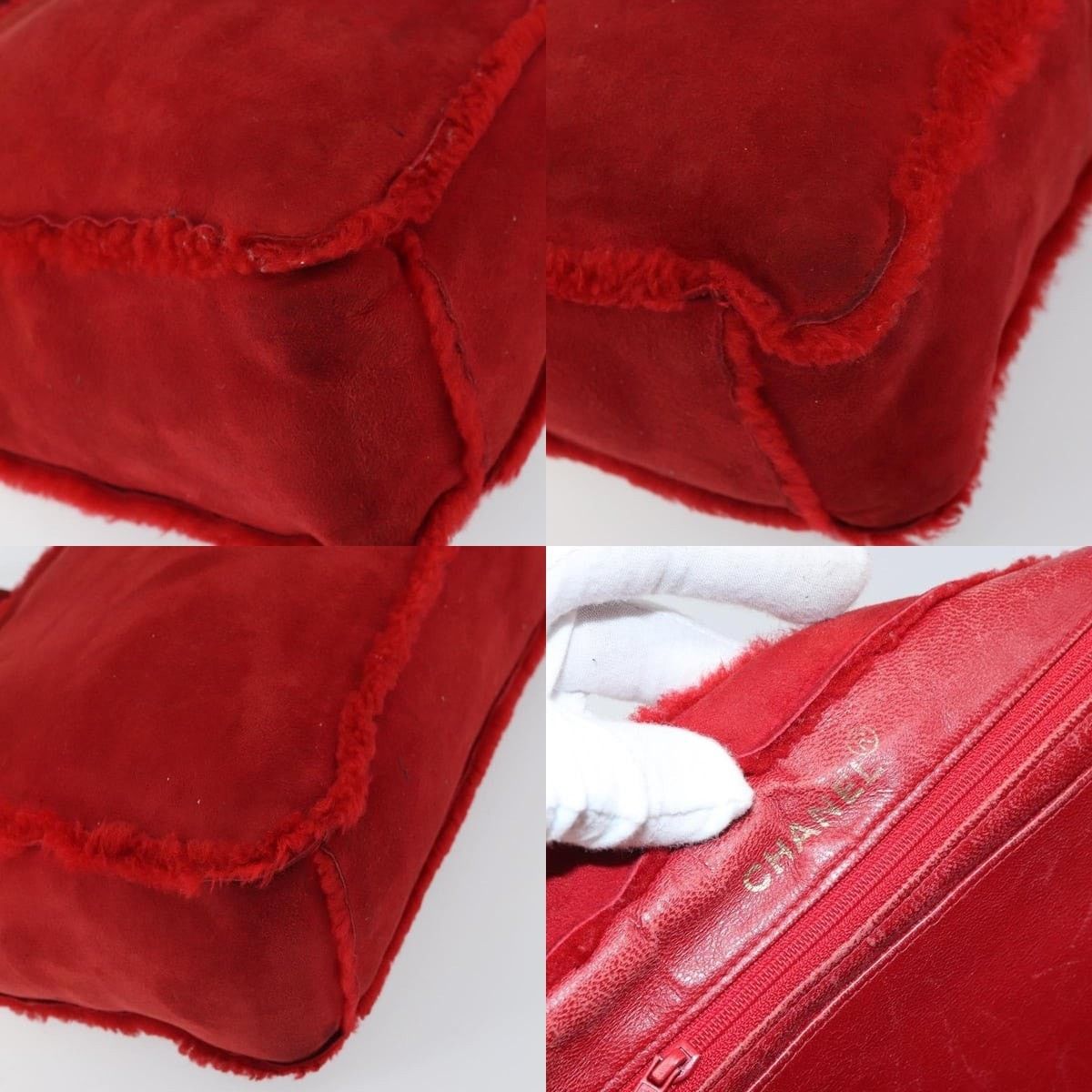 Chanel Chanel Tote Bag Suede Red CC Size ONE SIZE - 5 Thumbnail