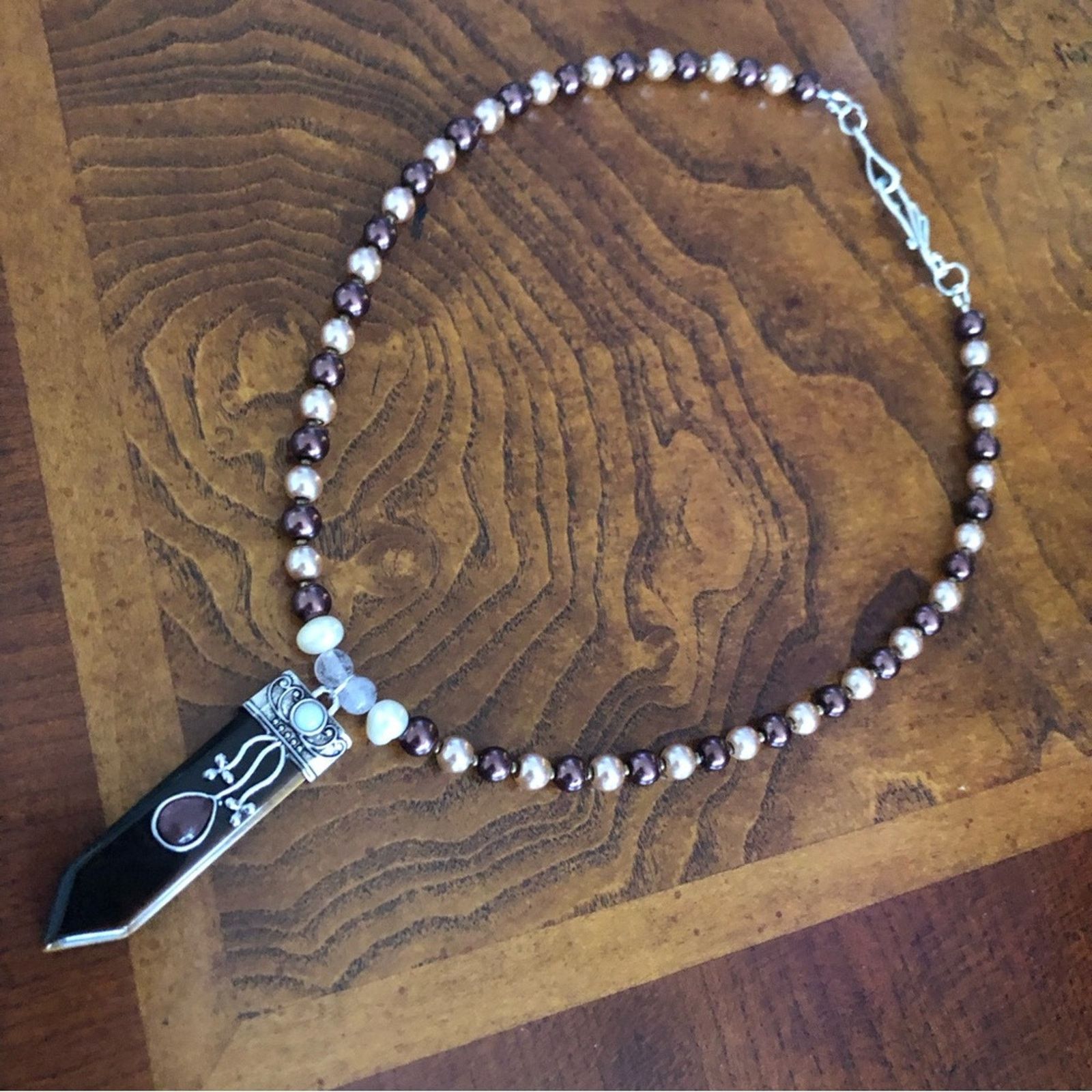 Handmade Handcrafted repurpose Tiger eye stone Pearl necklace Size ONE SIZE - 8 Thumbnail