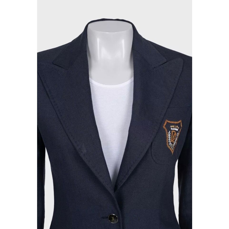 Dolce & Gabbana Dolce & Gabbana Blue Linen Embroidered Jacket - IT38/XS Size XS / US 0-2 / IT 36-38 - 3 Thumbnail