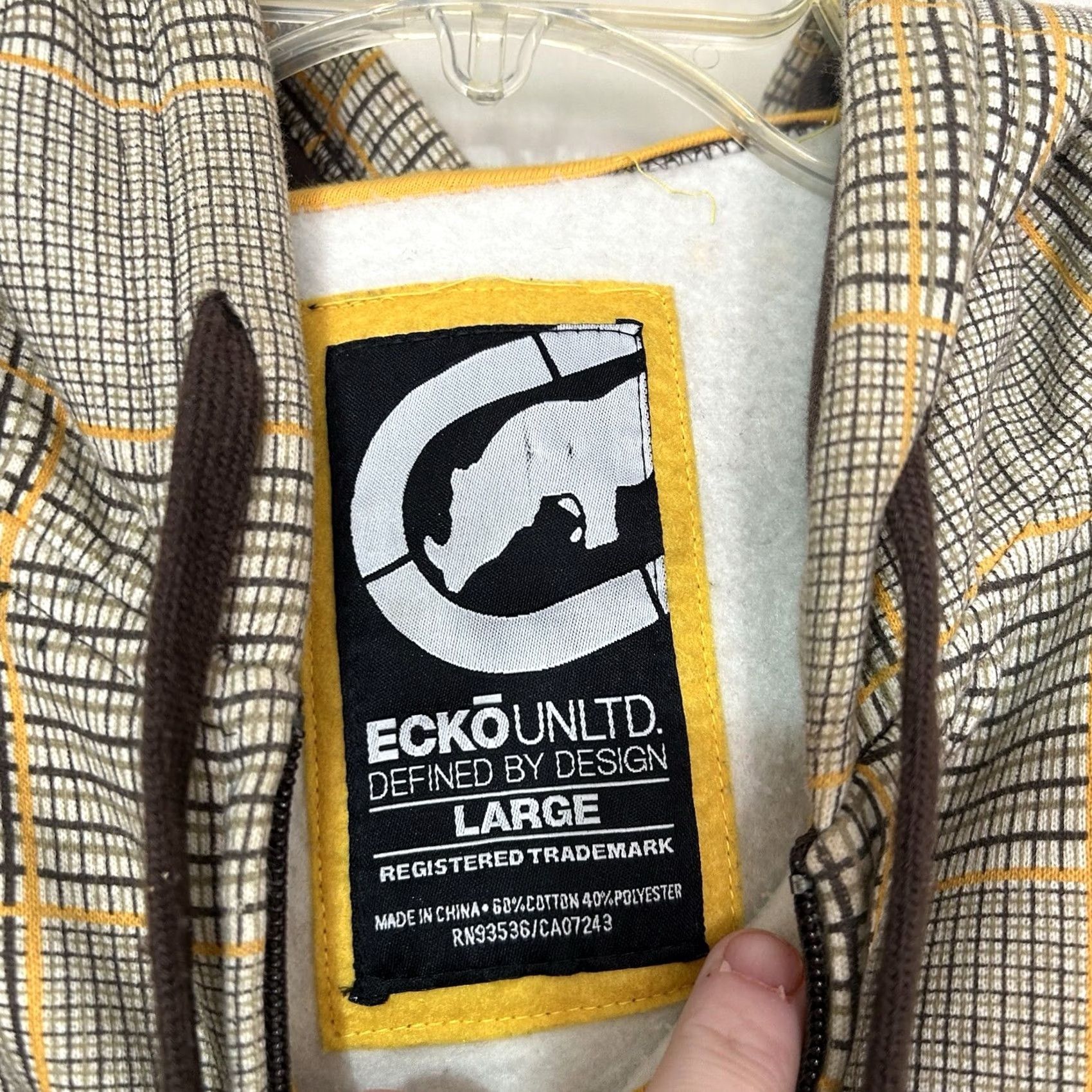 Vintage VINTAGE Ecko Unlimited Plaid Full Zip Hoodie Mens L Tan KS? Size US L / EU 52-54 / 3 - 5 Thumbnail