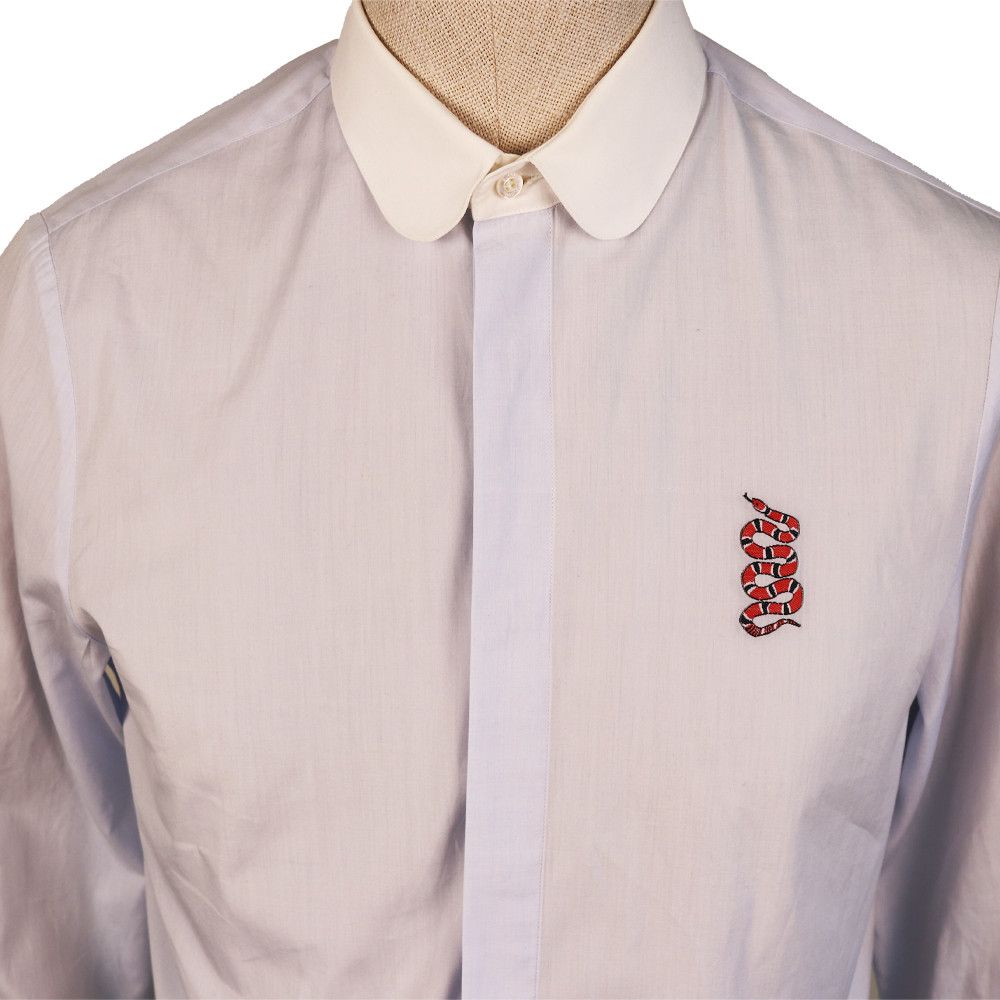 Gucci Gucci White Contrast Collar Shirt with Red Snake Embroidery Size US M / EU 48-50 / 2 - 2 Thumbnail