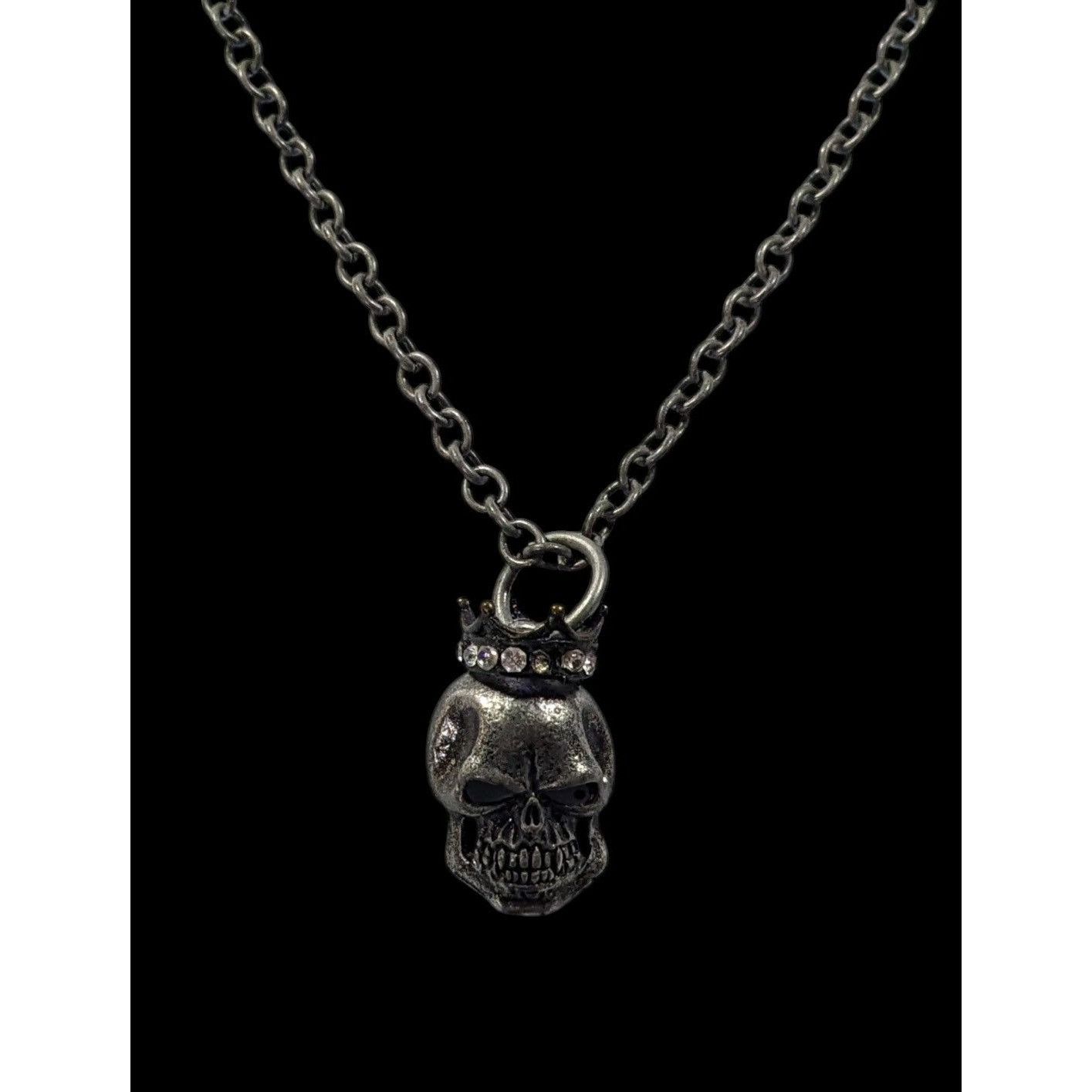 Other Gothic Punk Skull With Rhinestone Crown Pendant Necklace Size ONE SIZE - 2 Thumbnail