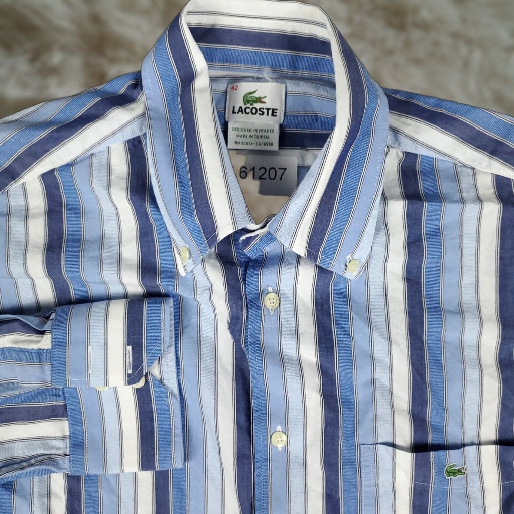 Lacoste Lacoste Button-Up Shirt Mens Size 42 Blue Striped Long Sleeve Casual Modern Size US XL / EU 56 / 4 - 1 Thumbnail