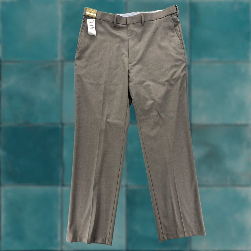 Haggar J.M. Haggar Premium Stretch Dress Pants Mens 38x34 Beige Classic Fit Flat Front Pockets Slim Straight Slant Pocket Business Formal Wedding Size US 38 / EU 54 - 1 Thumbnail