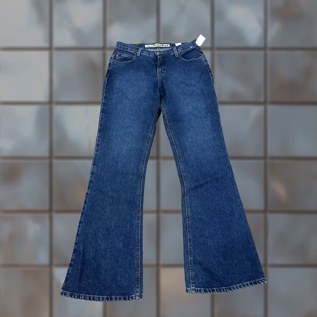 Bell VINTAGE Mudd Jeans NWT Size 11 Flare Bell Bottoms Boho Hippie Festival Womens Blue Denim 100% Cotton 90s Grunge Retro Shuffle Size 32" / US 10 / IT 46 - 1 Thumbnail