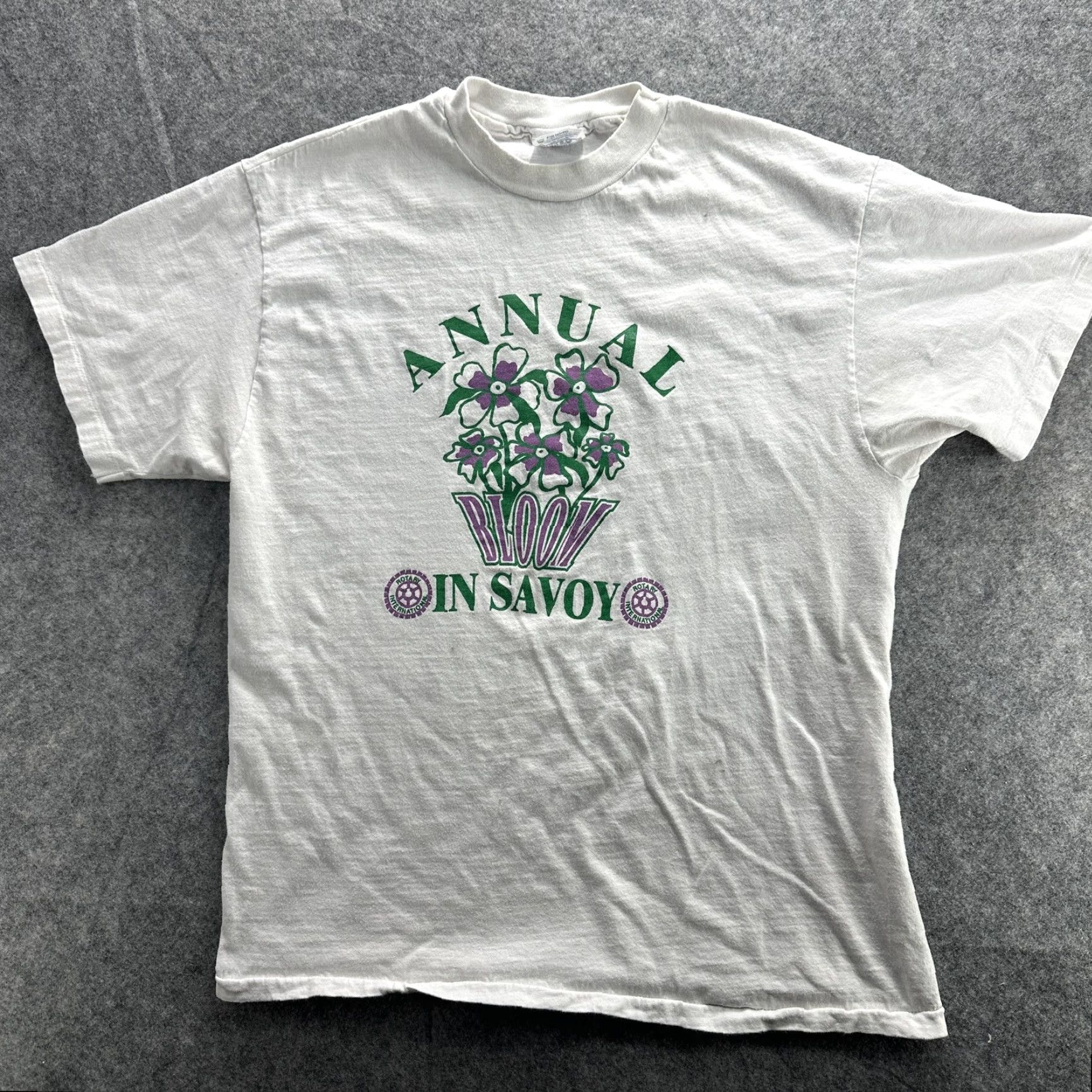 Hanes VINTAGE Hanes Annual Bloom in Savoy Graphic T-Shirt Mens Large White 90s Flower Event Tee Size US L / EU 52-54 / 3 - 2 Thumbnail