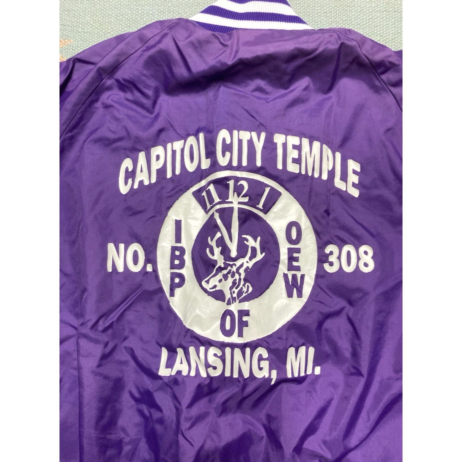 Vintage VINTAGE 80s bomber jacket IBPOEW order of the elks Lansing Michigan purple XL Mens Size US XL / EU 56 / 4 - 2 Thumbnail