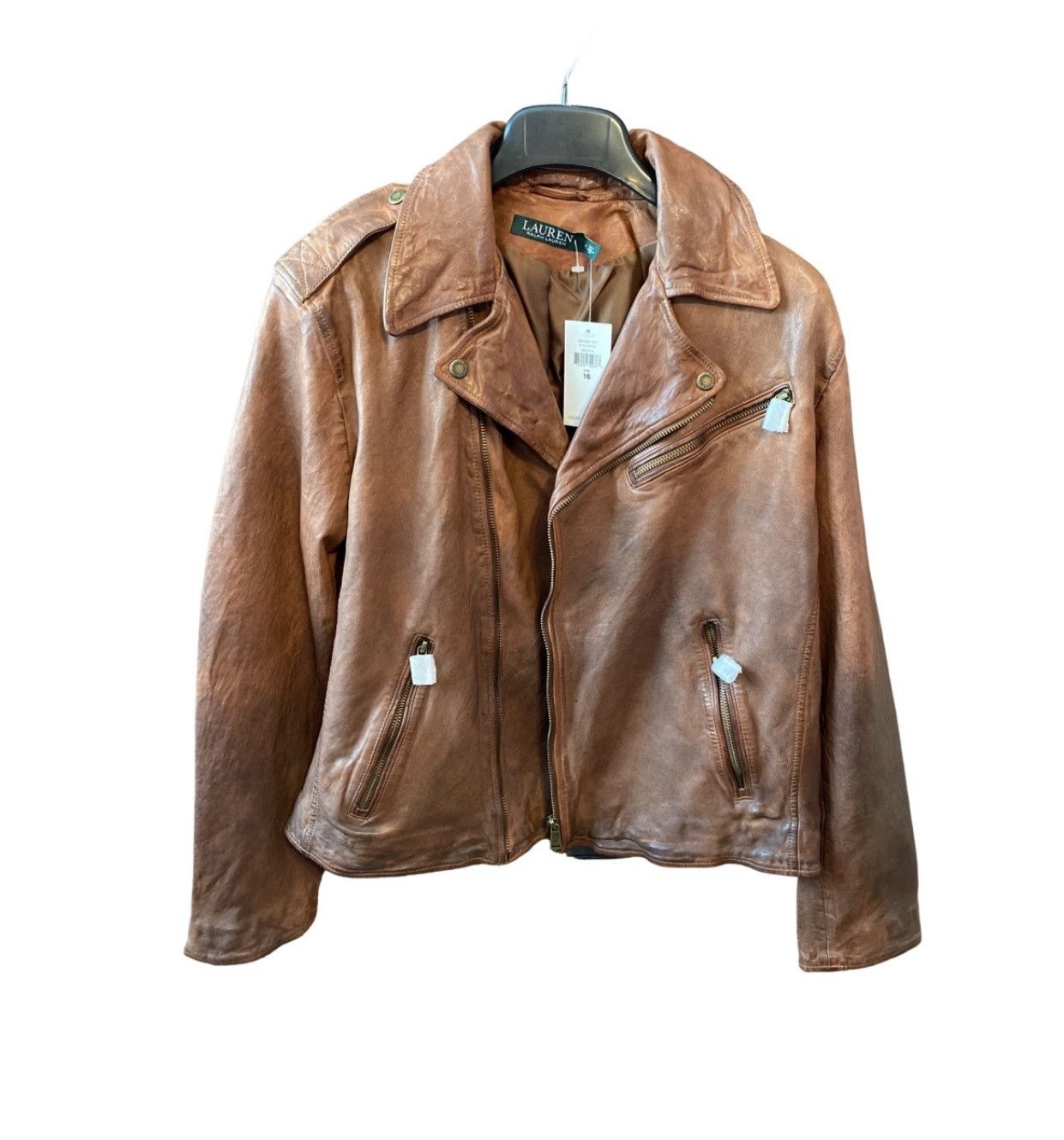 Lauren Ralph Lauren Lauren Ralph Lauren Burnished Leather Moto Jacket Size L / US 10 / IT 46 - 1 Thumbnail