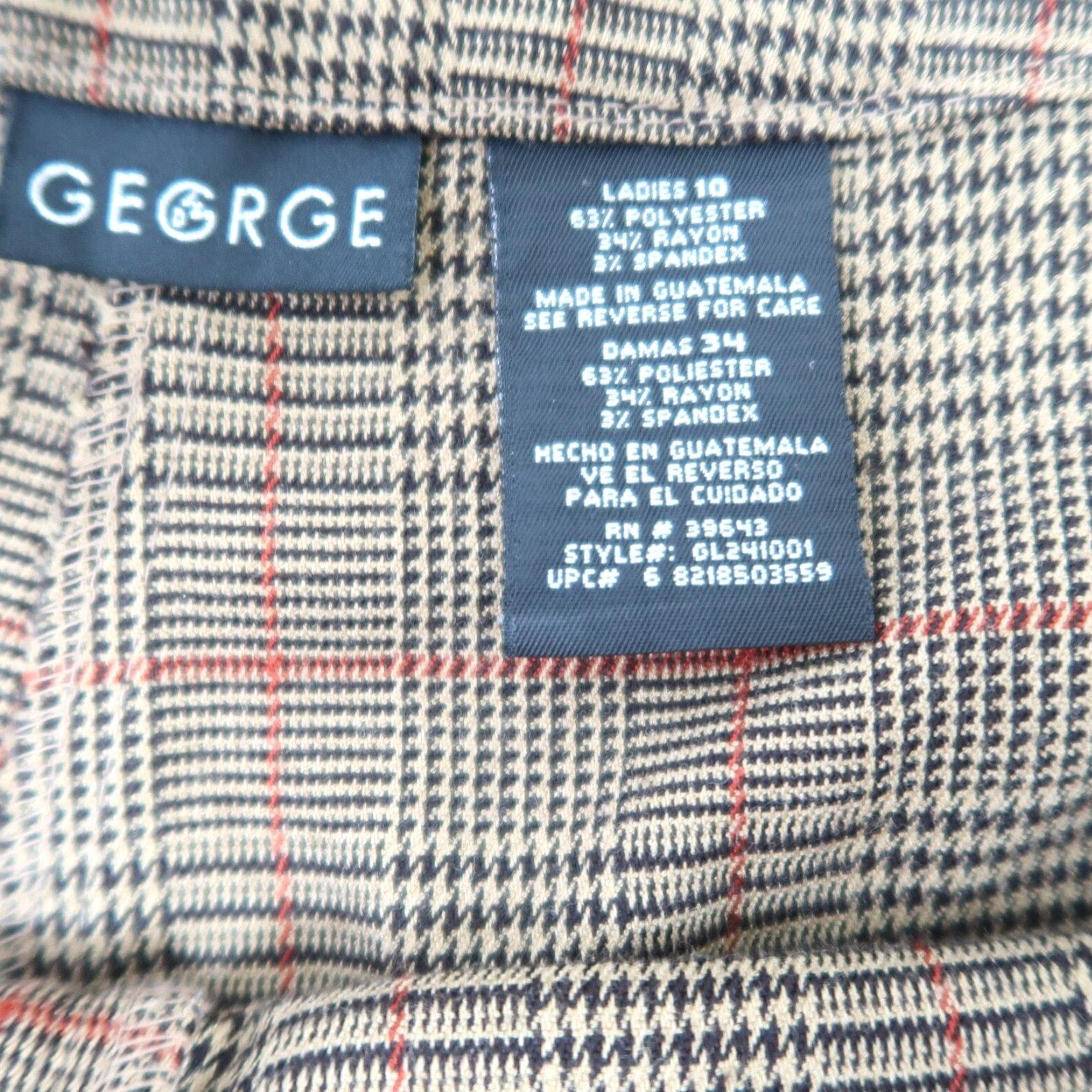 George VINTAGE 90s George Plaid Pants Women Medium Tan Black Straight Leg Trouser 10, Fall, Casual, Dress Pants, 29 Inseam, Mid Rise, Polyester, Size 10 Size 24" / US 00 / IT 34 - 4 Thumbnail