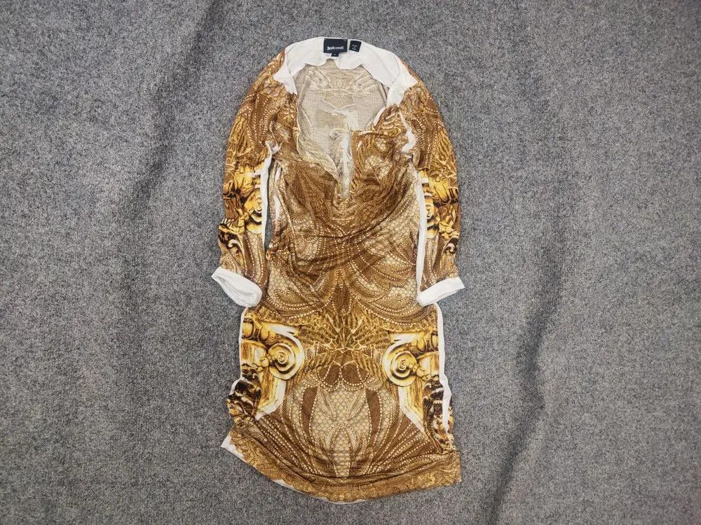 Just Cavalli Just Cavalli Design cocktail midi dress gold pattern sleeves Size S / US 4 / IT 40 - 1 Thumbnail
