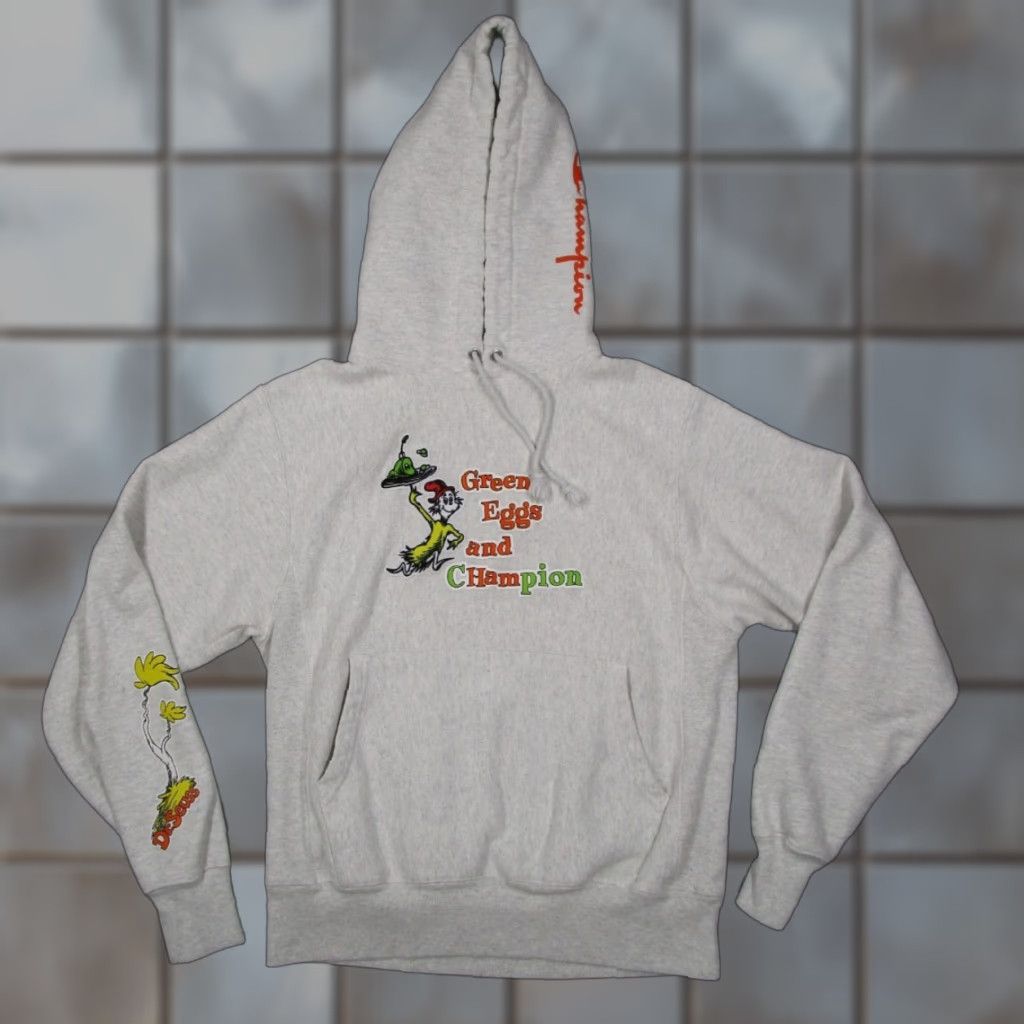 Champion VINTAGE Champion Hoodie Mens Small Gray Reverse Weave Green Eggs Champions Pullover Size US S / EU 44-46 / 1 - 1 Thumbnail