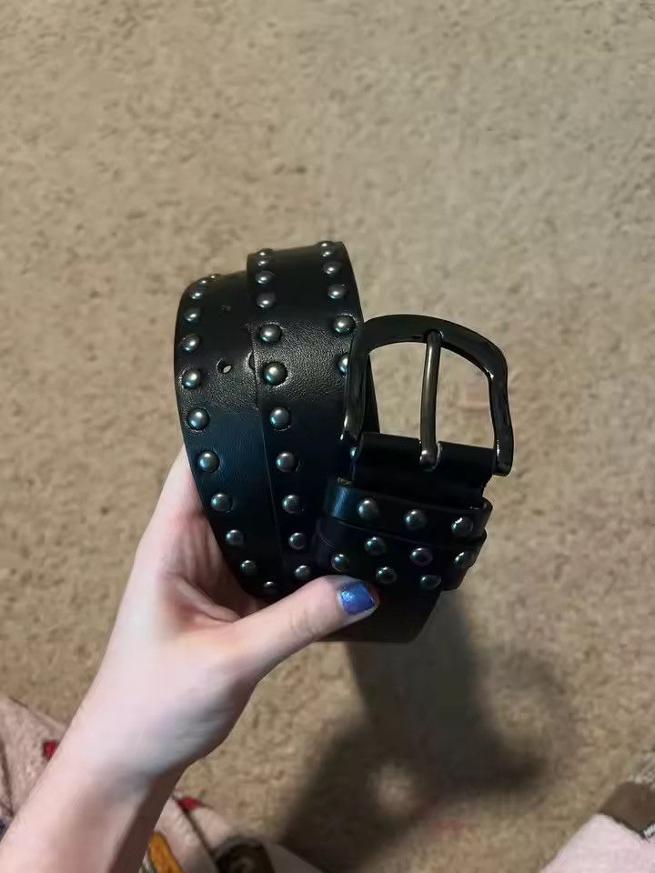 Japanese Brand Vintage Style Studded PU Leather Belt/Double Row Round Rivet Size ONE SIZE - 1 Thumbnail