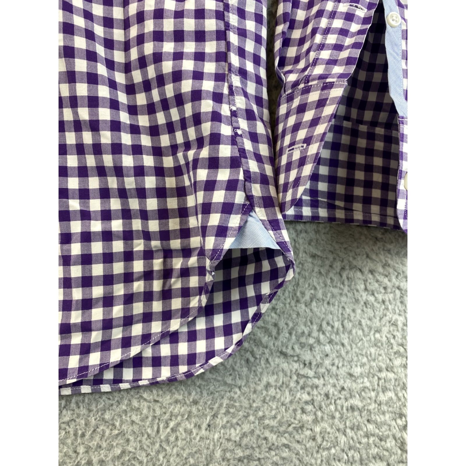 J.Crew Sewn for J.CREW Men's dress Shirt check plaid Purple white L slim fit /79-12 Size 42R - 5 Thumbnail