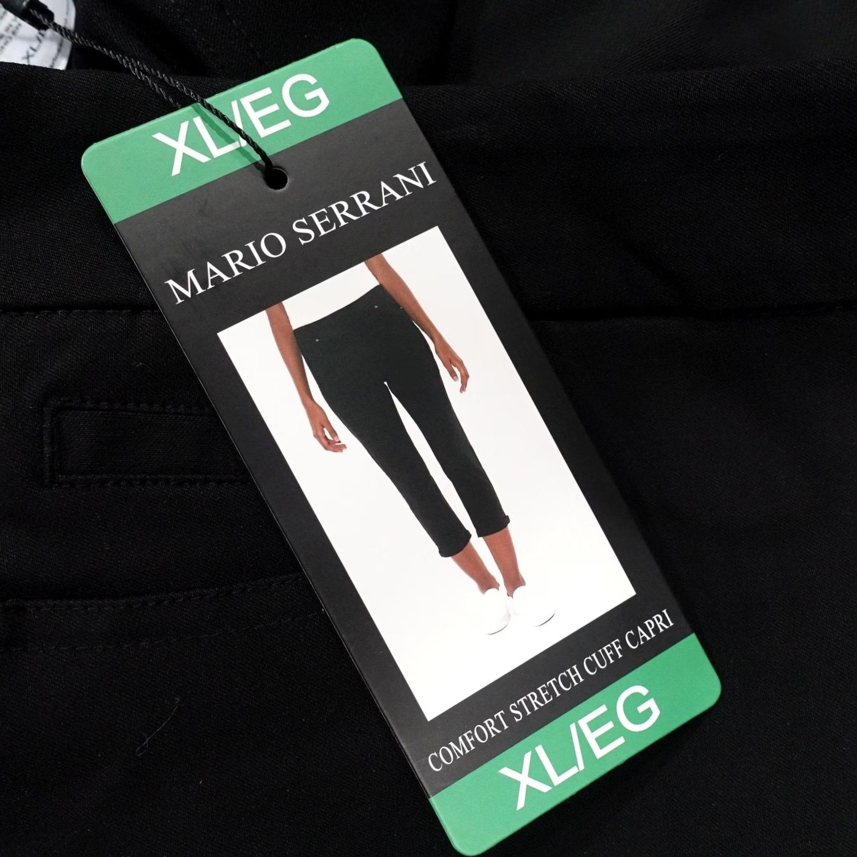 Vintage Mario Serrani Pants Womens XL Black Comfort Stretch Capri Pull On Slim Inseam 24 Pockets Studded Casual Summer Capris Womens XL Black Size 40" / US 18 - 7 Thumbnail