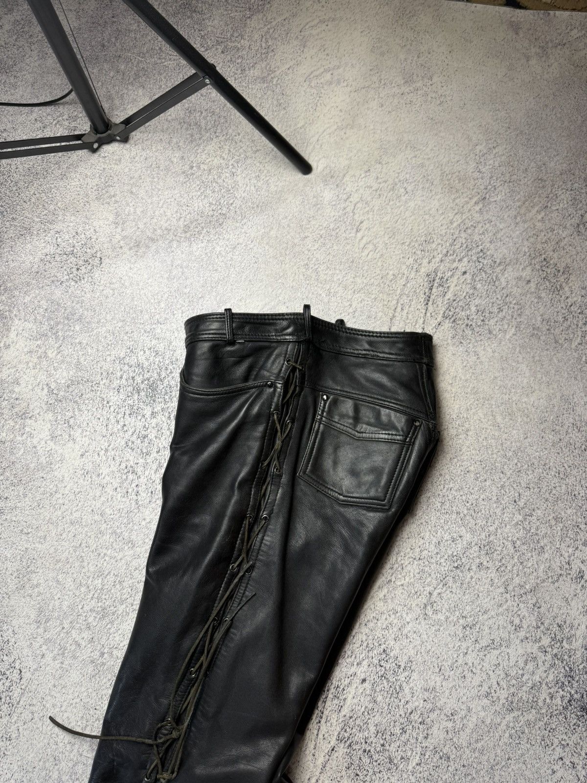 Leather Mens Vintage Biker Leather Pants stripe's Japanese brand y2k Size US 31 - 25 Thumbnail