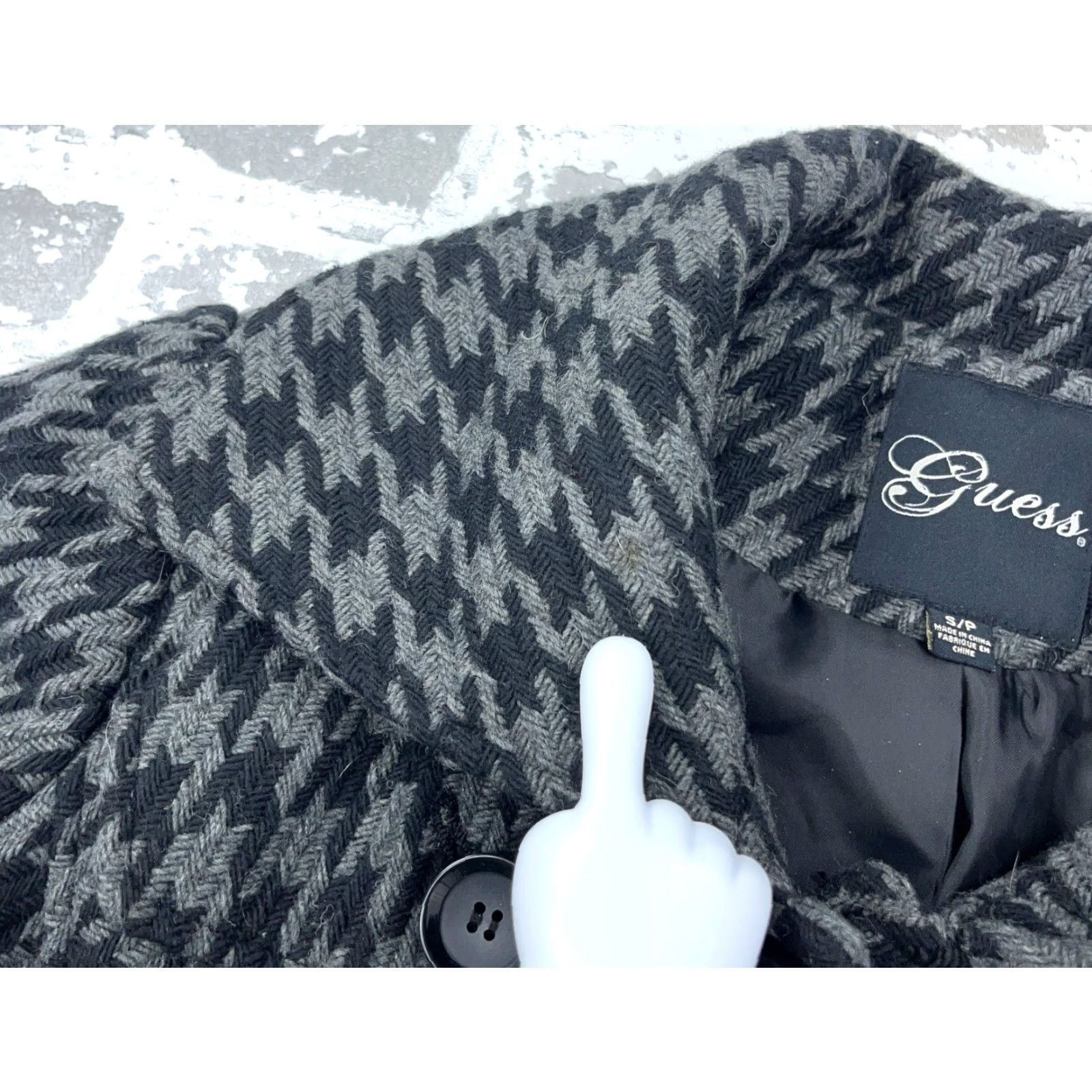 Guess Guess Coat Women Small Black Gray Houndstooth Wool Blend Pea Coat Belted Jacket Size S / US 4 / IT 40 - 4 Thumbnail