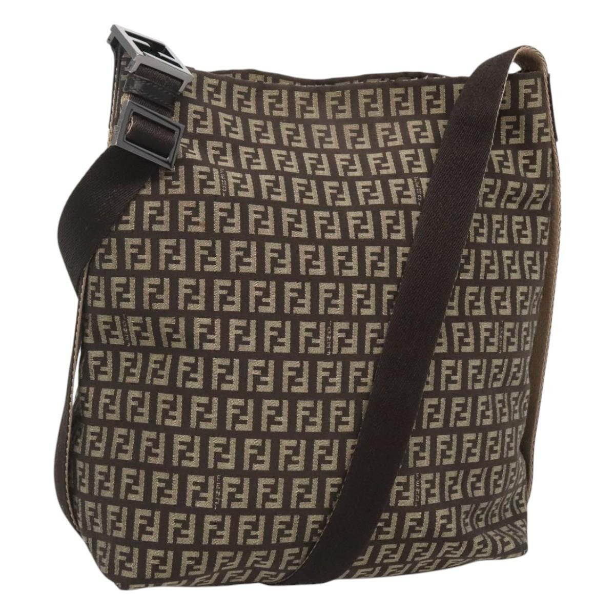 Fendi Zucchino Canvas Shoulder Bag Brown, Women's