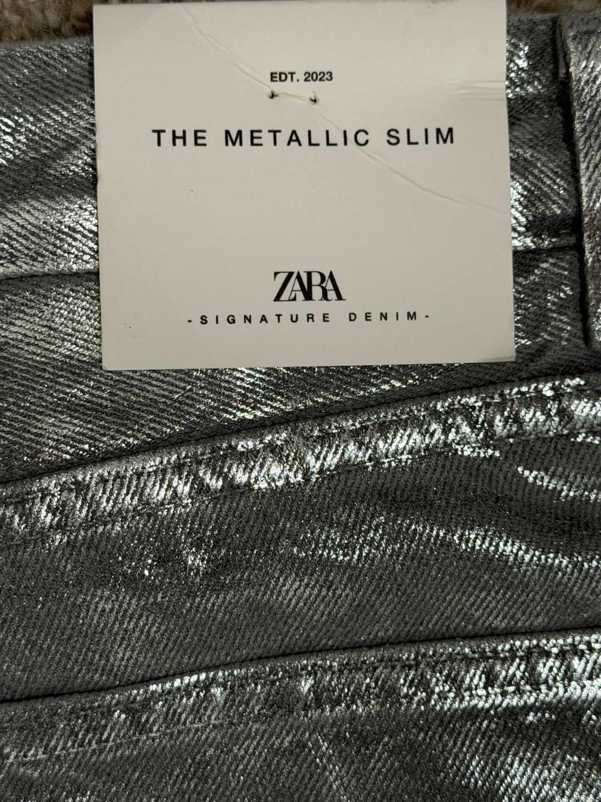 Zara Zara "The Metallic Slim" Denim – Silver – Size 0 Womens Size 25" / US 0 / IT 36 - 4 Thumbnail