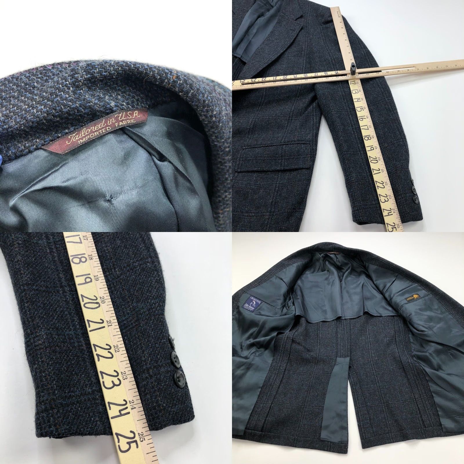 Vintage Cricketeer 42 Wool Tweed Like Plaid Two-Button Sport Coat Jacket Gray Blue Mens Size US XS / EU 42 / 0 - 11 Thumbnail