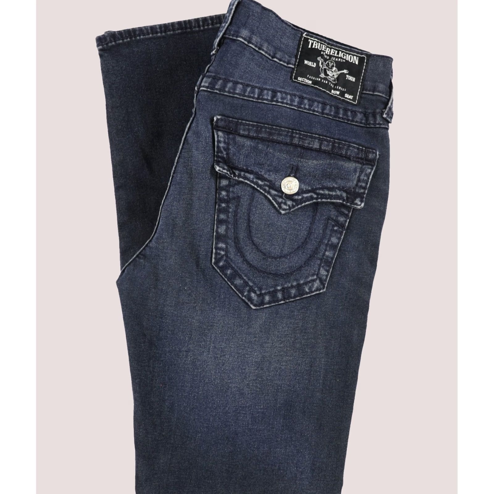 True Religion True Religion Mens Geno Regular Straight Leg Jeans, Blue, 34W x 32L Size US 34 / EU 50 - 1 Thumbnail