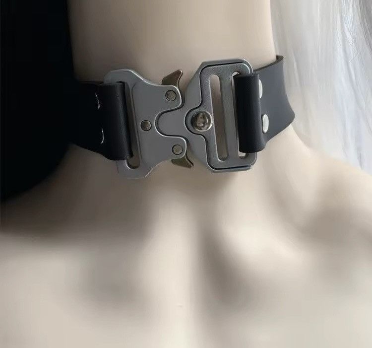 Leather × Metallica Punk Metal Stainless Steel Buckle Adjustable Choker Necklace Size ONE SIZE - 3 Thumbnail