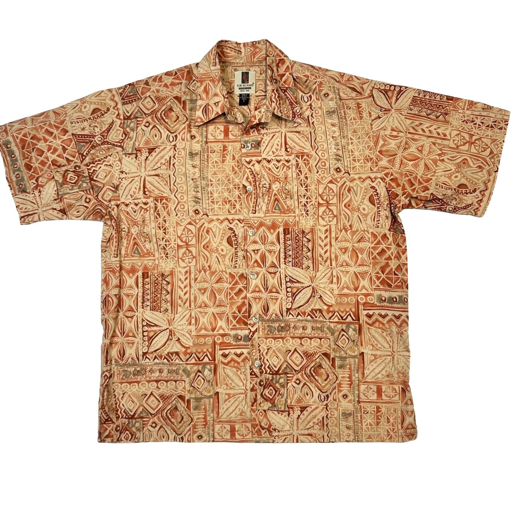 Tori Richard VINTAGE Tori Richard Honolulu Shirt Hawaiian Tropical Silk Palm Tree Button-Up Short Sleeve Men L Orange/Tan Mens Size US L / EU 52-54 / 3 - 2 Thumbnail