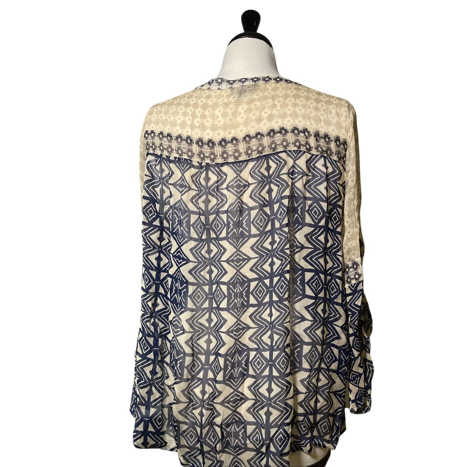 Lucky Brand Lucky Brand Top Womens 1-X Beige Sheer Blouse Boho V Neck Size XL / US 12-14 / IT 48-50 - 5 Thumbnail