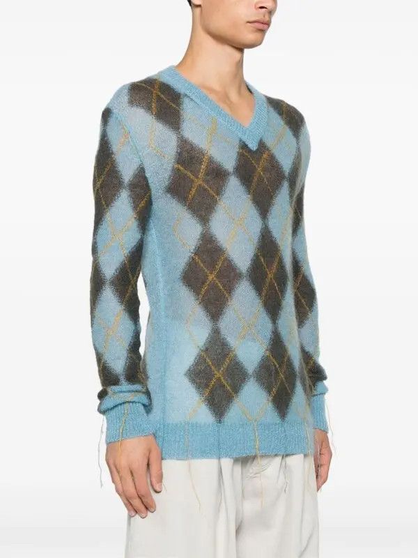 Marni o1w1db11125 Argyle-Intarsia Sweater in Blue Size US S / EU 44-46 / 1 - 2 Thumbnail
