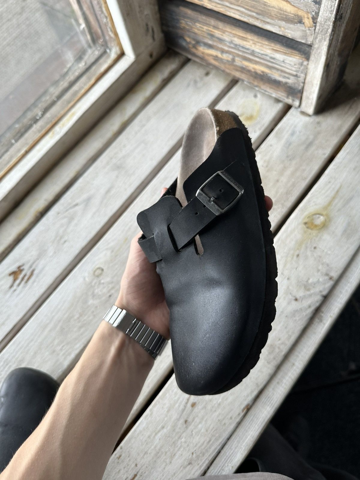 Birkenstock 🚨VNTG Birkenstock BOSTON 38 BLACK Luxe Sandals rare slides Size US 8 / IT 38 - 7 Thumbnail