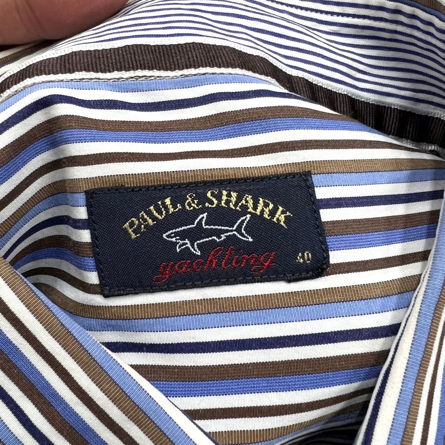 Paul & Shark Paul & Shark Shirt Long Sleeve Striped Cotton Size 40 Blue Brown White Button-Up Collared Mens Size US L / EU 52-54 / 3 - 5 Thumbnail