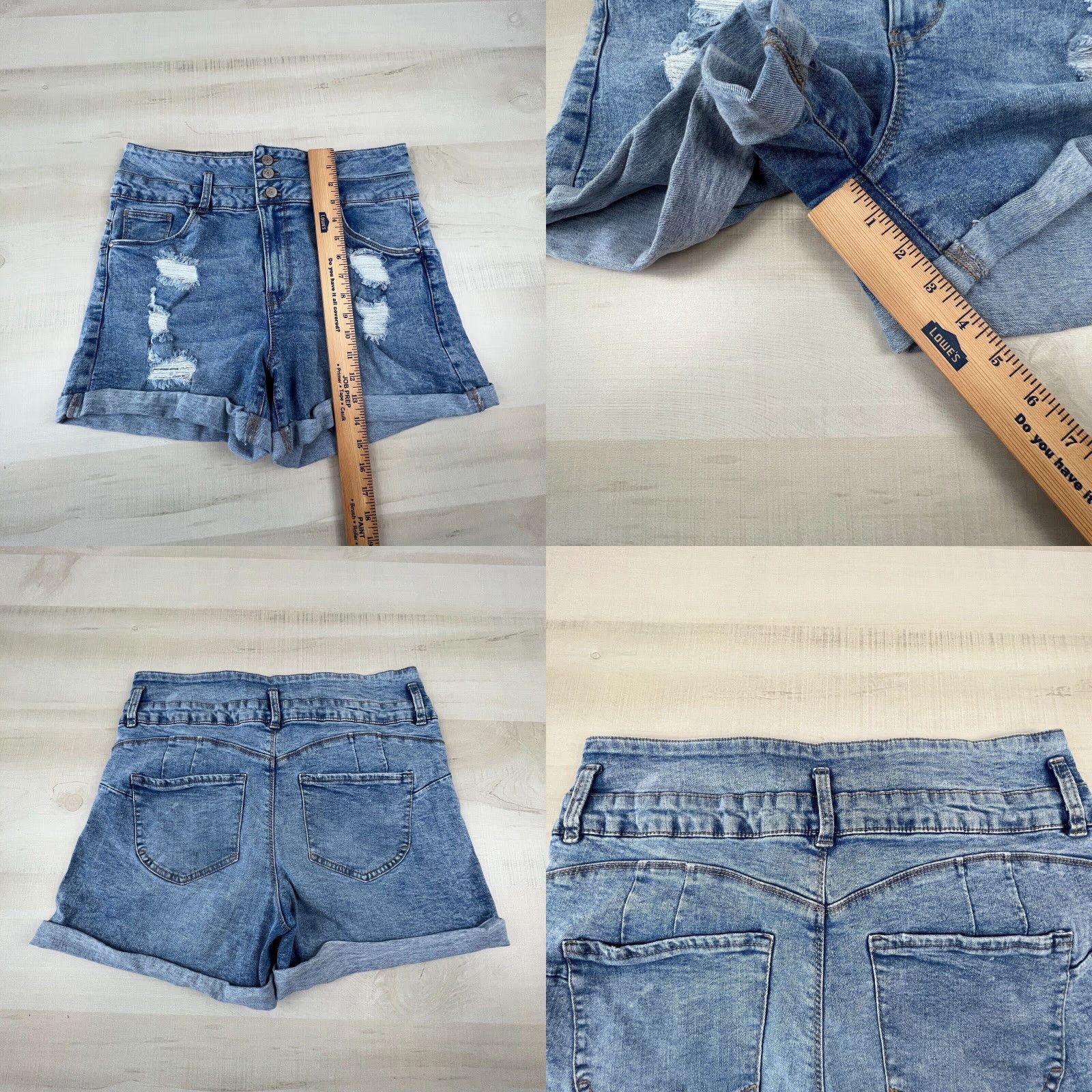 Vintage Refuge Womens Juniors High Waist Distressed Denim Shorts Blue Size 11 Size 32" / US 10 / IT 46 - 8 Thumbnail