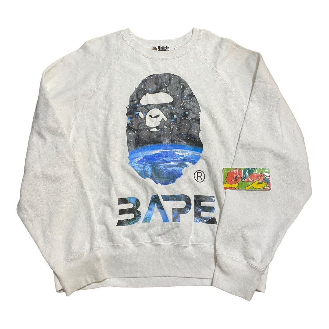 image of Bape Crew Neck Loose Fite White/space Camo, Men's (Size Medium)
