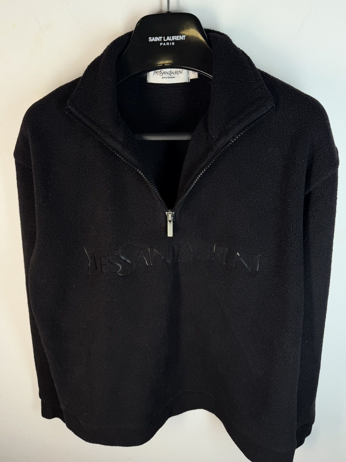 Yves Saint Laurent Fleece Black YSL Sweatshirt 1/4 Zip Big Logo YSL Sweater Size US S / EU 44-46 / 1 - 13 Thumbnail