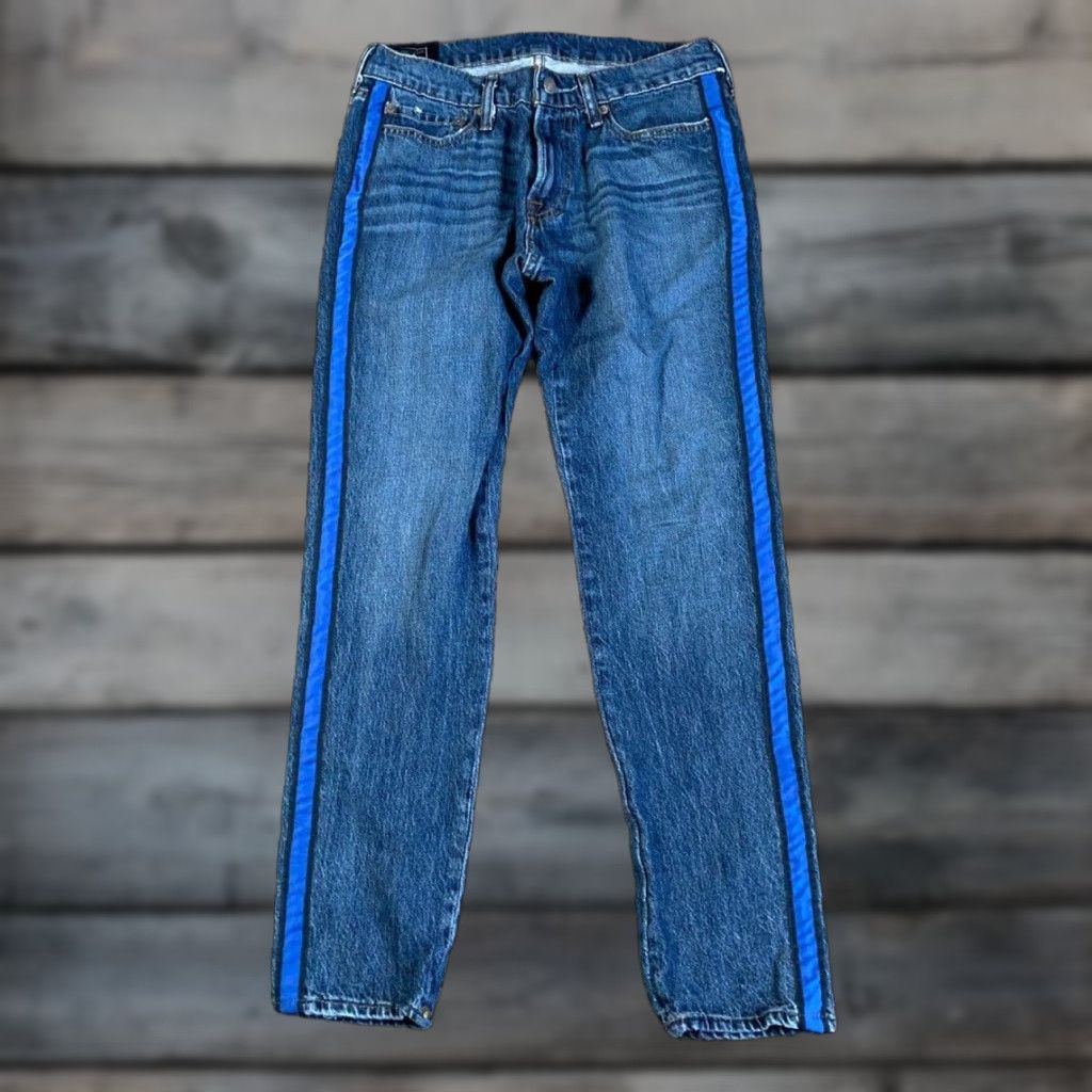 Abercrombie & Fitch VINTAGE Abercrombie & Fitch Jeans Slim 30 x 28 Blue Denim Striped 90s Hipster Mens Jeans (5-Pocket) Short Version: 30 in Inseam 28 in Size US 30 / EU 46 - 1 Thumbnail