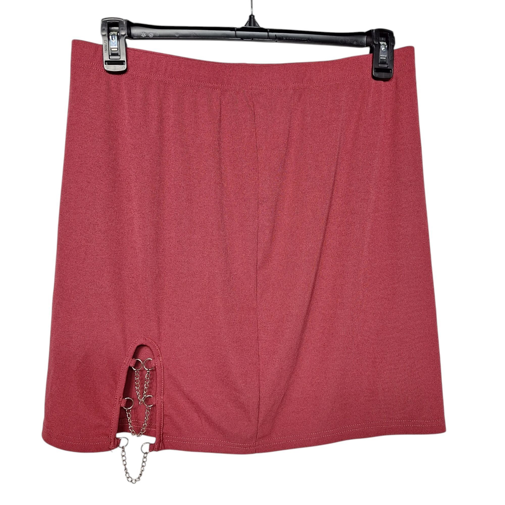 Shein SHEIN Curve Red Ribbed Mini Skirt Silver Chain Link Cutout S Size 26" / US 2 / IT 38 - 3 Thumbnail