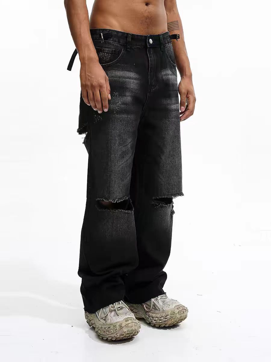 Designer × Vintage ripped grunge flared damaged jeans Size US 30 / EU 46 - 1 Thumbnail